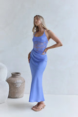 Aurora Dreams Halter Lace Maxi Dress Blue