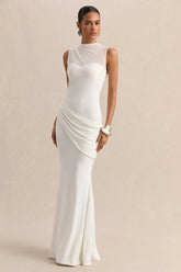 Lyssy | White High-Neck Maxi Dress With Mesh-Detail