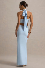 Aura | Powder Blue Halter-Neck Cut-Out Split Maxi Dress
