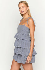 Paolo Navy Gingham Ruffle Mini Dress