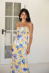 True Royalty Strapless Maxi Dress Yellow