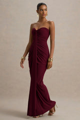 Ali | Burgundy Sweetheart Ruched Wrap Maxi Dress