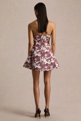 Federica | Burgundy And Gold Jacquard Bandeau A-Line Mini Dress