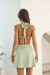 Flow With Me Halter Mini Dress Sage