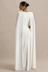 Mimi | White Slashed-Neck Maxi Dress With Cape Sleeve Detail