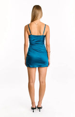 Higher Ground Teal Ruched Party Mini Dress