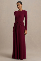 Estrella | Berry High-Neck Maxi Dress With Ruched Detailing