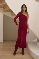 Moment Of Clarity One Shoulder Mesh Maxi Dress Plum