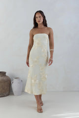 Golden Voyage Strapless Midi Dress Yellow