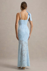Chyna | Light Blue Cowl-Neck Maxi Dress With Bow Strap