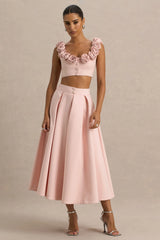 Sara | Baby Pink Midi Skirt With Buttons