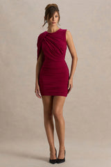 Missy | Burgundy Mini Dress With Cape-Sleeve And Ruched Detailing
