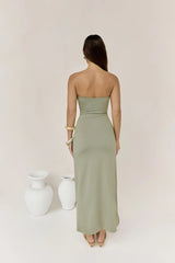Heading Out Strapless Midi Dress Olive