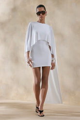 Prislia | White Round-Neck Mini Dress With Cape