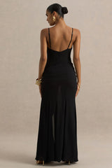 Virtue | Black Cowl-Neck Fishtail Maxi Dress With Split