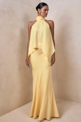 Vayla | Lemon Satin Asymmetric Drop-Waist Maxi Skirt