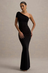 Alethea | Black Asymmetric Bardot Maxi Dress