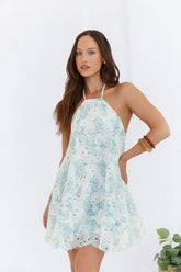 Muse Of The Moment Halter Mini Dress Blue