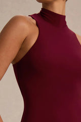 Tasmin | Burgundy High-Neck Maxi Dress With Drop-Waist
