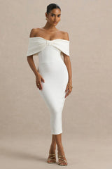 Bayshore | White Bow Bardot Midi Dress
