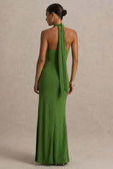 Hera | Green Extreme Plunge Maxi Dress With Ruched Detail