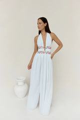 Maldives Garden Halter Maxi Dress White