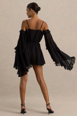 Anaya | Black Chiffon Playsuit With Long Sleeves