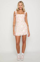 Layla Pink Floral Tie Back Mini Dress