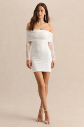 Incantelle | White Bardot-Neck Mini Dress