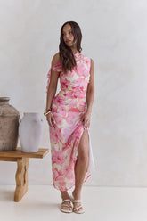 Hibiscus Off Shoulder Maxi Dress Pink