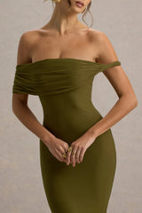 Melika | Green Twisted Bardot Maxi Dress