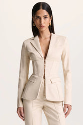 Unbeaten | Cream Plunge Corset Waist Blazer