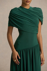 Ione | Teal Wrapped Midi Dress With Hanky Hem