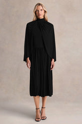 Honora | Black High-Neck Maxi Dress With Cape-Sleeves
