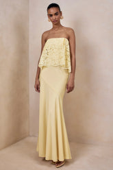 Clemency | Lemon Lace And Satin Bandeau Maxi Dress