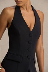 Tecla | Black Button-Up Tailored Waistcoat
