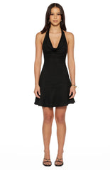 Billy Black Cowl Neck Mesh Mini Dress