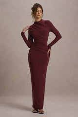 Hespera | Port High-Neck Long-Sleeve Gathered Maxi Dress