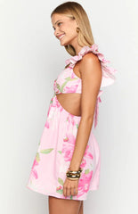 Kyla Pink Lilly Print Mini Dress
