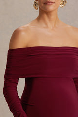 Odessa | Berry Bardot-Neck Maternity Maxi Dress