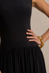 Rosalita | Black Crew-Neck Maxi Dress With Drop-Waist