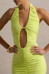 Anaisa | Lime Green Plunge Halter-Neck Midi Dress
