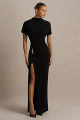 Arlena | Black High-Neck Wrapped Maxi Dress