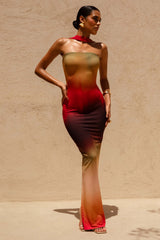 Nobu | Ombre Print Bandeau Maxi Dress With Halter-Collar