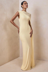 Mirelle | Lemon Boat-Neck Maxi Dress With Cape-Sleeve