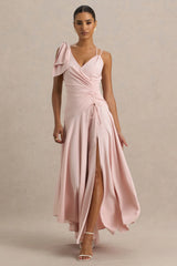 Julieta | Baby Pink Asymmetric-Neck Maxi Dress With Bow Detail And Open-Back