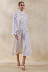 Honora | Cream High-Neck Maxi Dress With Cape-Sleeves