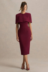 Baylor | Burgundy Midi-Dress With Removable Cape