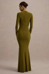 Reid | Green Long-Sleeve Gathered Maxi Dress