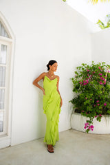 Romantic Flare Maxi Dress Green